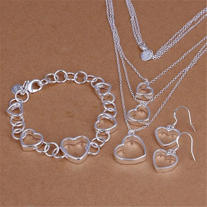 Conjunto de joyería de moda para mujer, de plata de ley 925, ideal como regalo de San Valentín, collar, pulsera y pendientes para novia o boda.