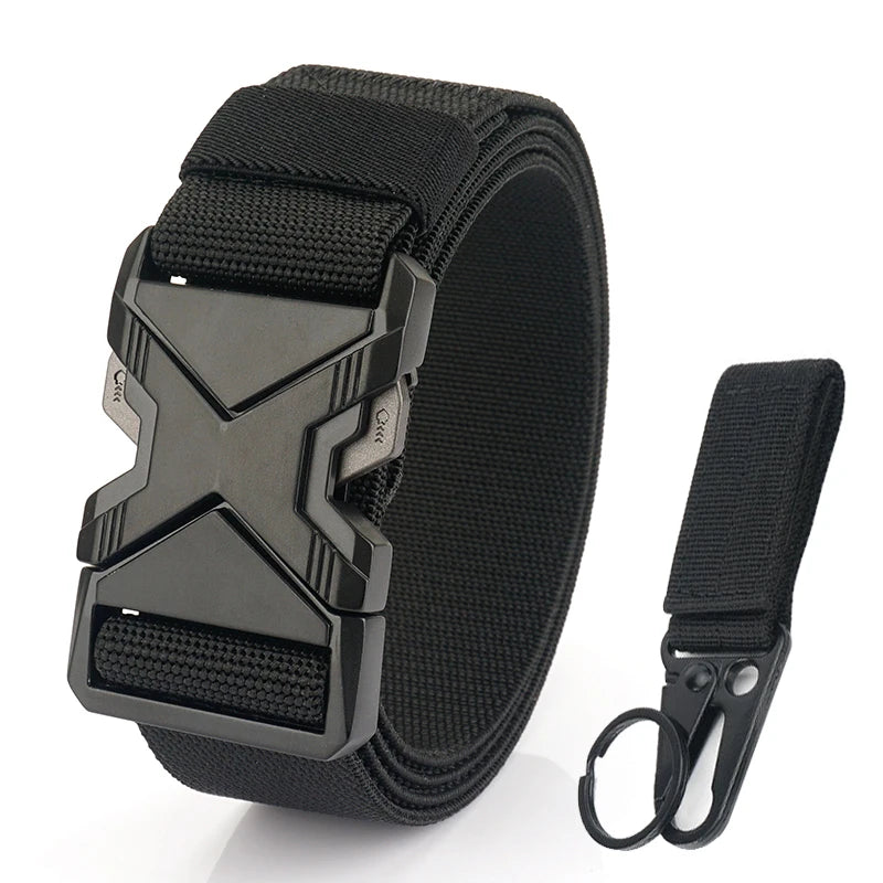 HSSEE New 105cm to 125cm Elastic Belt for Men Metal Buckle Quick Release Military Tactical Belt Soft Nylon Casual Belt Male