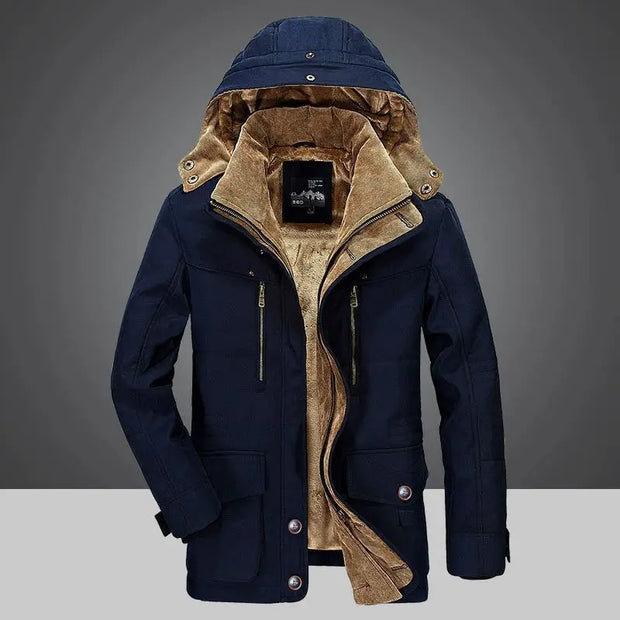 2024 Parka Outdoor Men's Winter Jacket Plus Velvet Thick Warm Multi Pocket Jackets Solid Parkas Male Coat Large Size Clothing