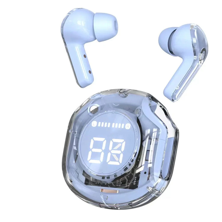 New Crystal TWS Earbuds ENC Audifonos Wireless Earbuds Led Digital Display Transparent Case TWS Earphone