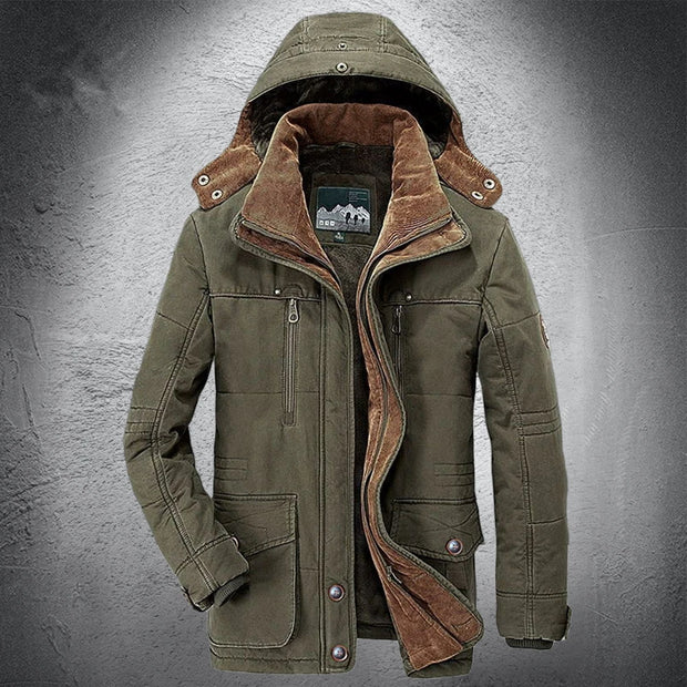 2024 Parka Outdoor Men's Winter Jacket Plus Velvet Thick Warm Multi Pocket Jackets Solid Parkas Male Coat Large Size Clothing