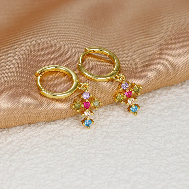 2023 New Fashion Stainless Steel Flower Small Hoop Earrings Women Korean Crystal Zirconia Cartilage Earrings Piercing Jewelry