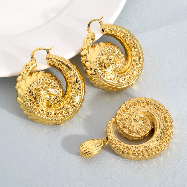Sunny Jewelry Sets For Women Copper Pendent Necklace Earrings Dubai 18K Gold Plated Large Geometry Charm Gift for Wedding Party