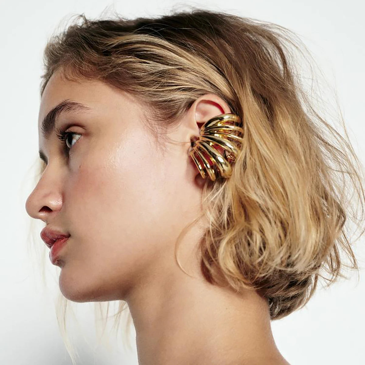 Vintage Irregular Metal Striped Cuff Earring 2024 Trend Women Holiday Charm Jewelry Choice Party Gift
