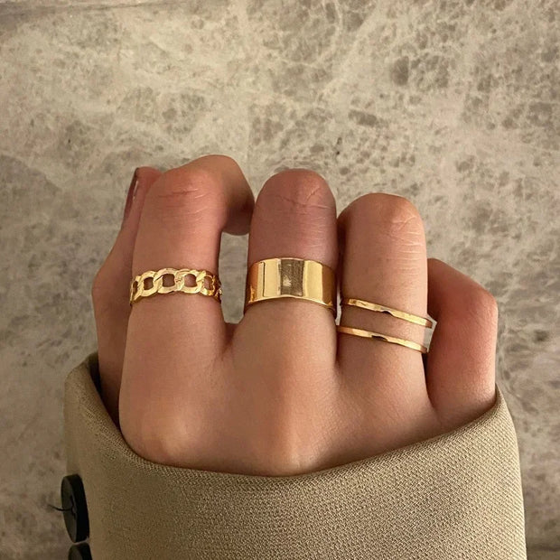 Boho Gold Color Heart Rings Set For Women Vintage Geometric Cross Pearl Butterfly Finger Rings Female Trendy Jewelry Gift