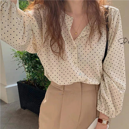 BL3061 New 2023 Fashionable Elegant Office Lady Buttons Oversize Dot Korean Style Wild Spring Summer Women's Blouses Shirts Tops