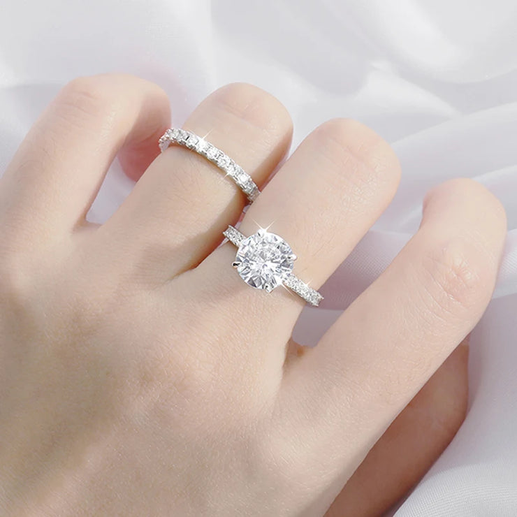 Smyoue 18k Plated 0.6-4.2CT All Moissanite Rings for Women Sparkly Luxury Wedding Diamond Band 925 Sterling Silver Jewelry GRA