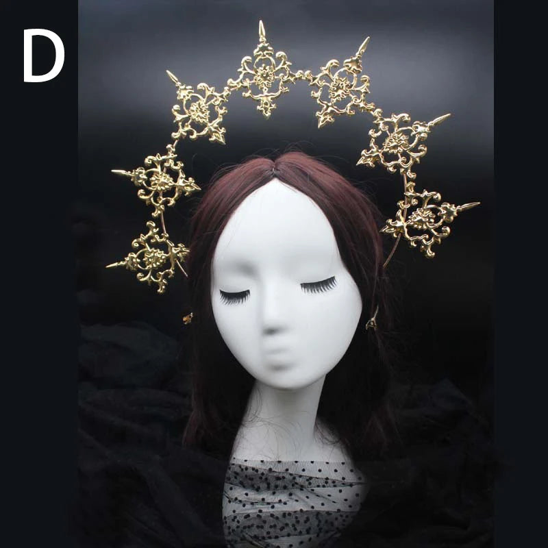 Diadema gótica Lolita con halo, diadema barroca de reina y princesa, diadema de diosa del sol y diablo, accesorios para el cabello punk de Halloween