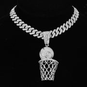 D&Z Basketball Pendant  With 13mm Rhinestones Miami Cuban Chain HipHop Iced Out Bling Necklaces Fashion Jewelry For Man Gift