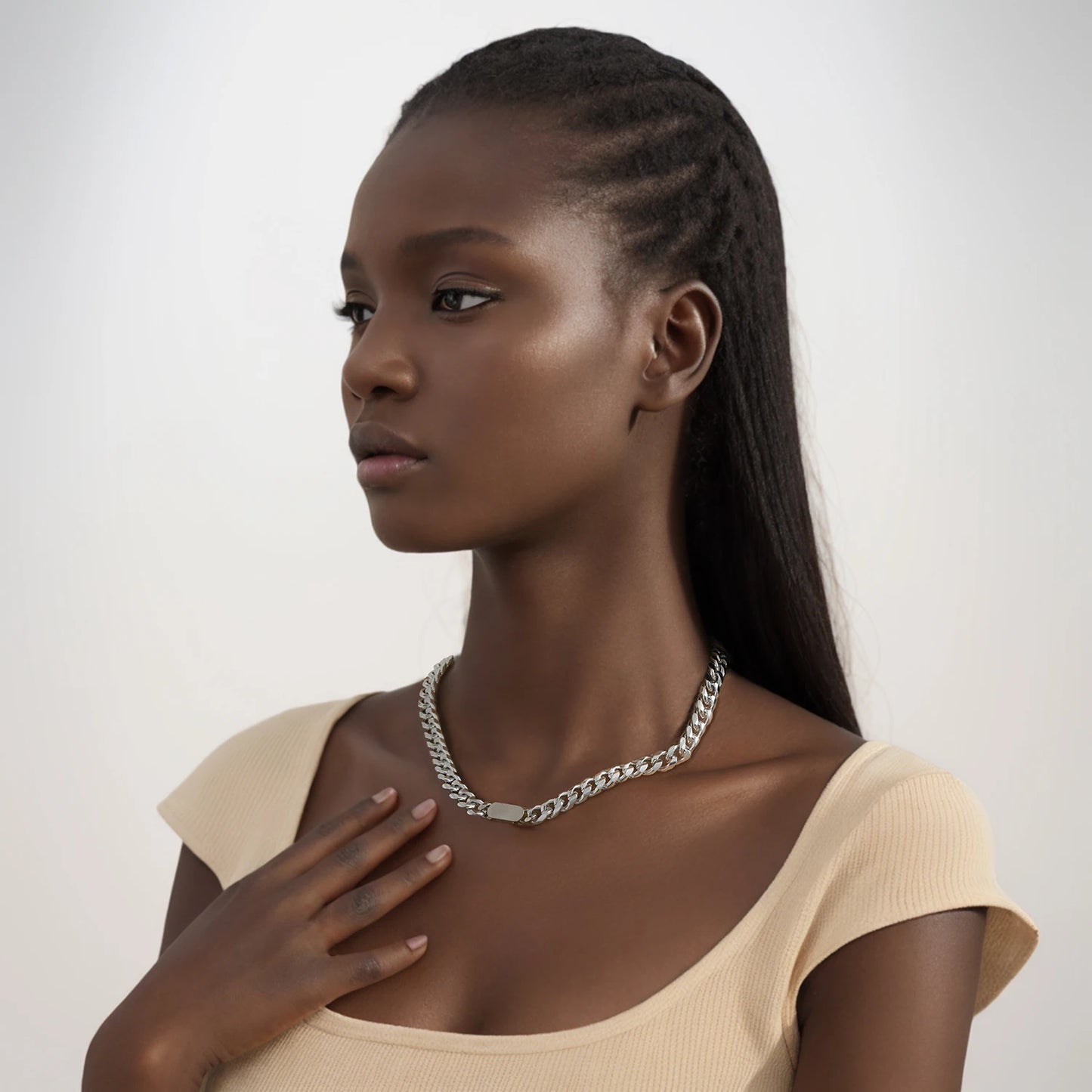 Exaggerated Stainless Steel Cuban Chain Choker Necklace for Women In Hip-hop Style