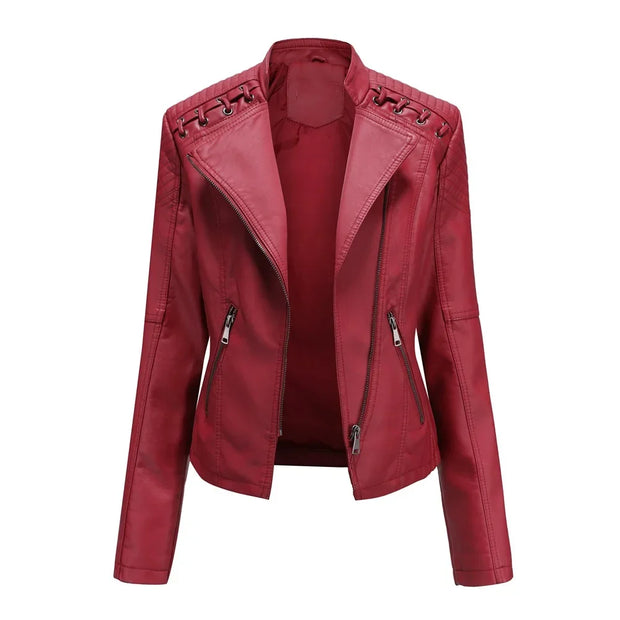 Cross-border European Style New Women's Genuine Leather Cropped Jacket Slimming Effective For Casual Fashion Motorcycle Clothing