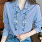 Embroidery Women Spring Autumn Blouses Shirts Lady Casual Long Sleeve Turn-down Collar Striped Printed Blusas Tops DF4781