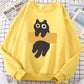 Fun Adhesive Tape Cat Cute Print Cartoons Hoody Men Women Hip Hop Hoodie Autumn New Hoodies O-Neck Loose Clothes Sweatshirts