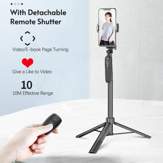 Andoer A65 Perche à selfie extensible en alliage d'aluminium, hauteur maximale de 150 cm, avec déclencheur à distance, trépied pour téléphone, pour vlog et selfie