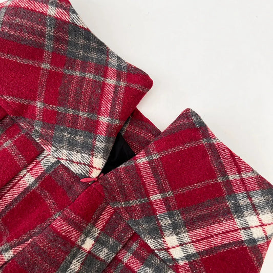 Fall Winter Plaid Pleated Skirt Womens Thick Woolen Red Tartan Mini Skirt Classic Saia Feminina Christmas Outfit