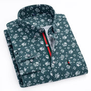 Men New Shirts Fashion Flower Print Oxford Turn-Down Collar Long Sleeve Loose Size Male Large Shirt Personalized Party Clothes
