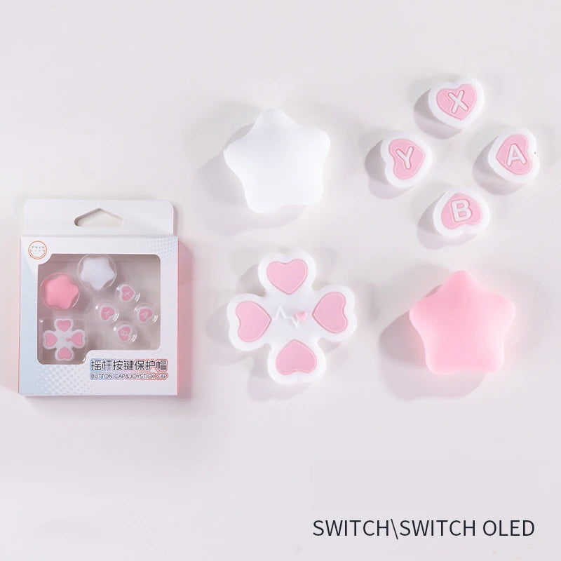 Cute Cross D-Pad Button Caps Silicone Thumb Grips Set, ABXY Key Buttons Sticker Joystick Cover Caps for Nintendo Switch/OLED