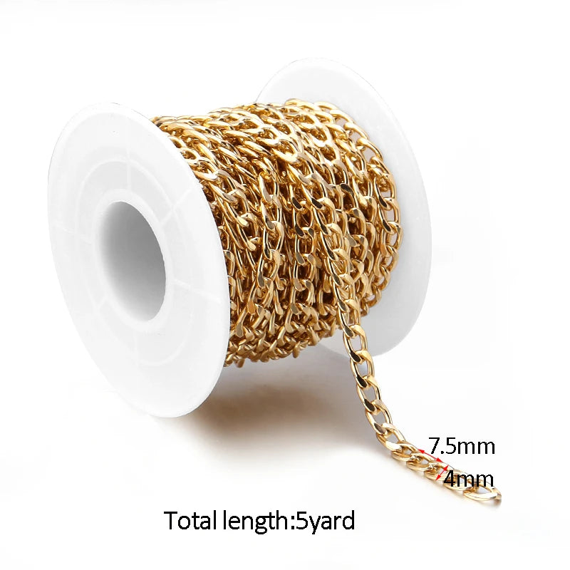 Gold Color Aluminum Chain Roll Curb Chains Flat Unwelded Twisted Link Chain For DIY Necklace Bracelets Jewelry Finding Material
