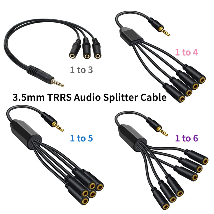 3.5mm Earpphone Spliter Audeo Jack Extender 1 To 6 Ports Aux Cable Earphone Mic Audio Adapter For Phone Headset Splitter Cable