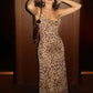 TRAFZA Femmes Mode Imprimé Léopard Robe En Tulle Sexy Dame Dos Nu Slip Robe Sans Manches Femme Soirée Robe Longue Vestidos