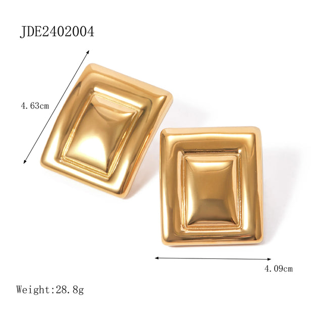 18K Gold Plated Minimalist Statement Stainless Steel Rectangular Matching Color Earrings Creative Exclusive Personalized Jewelry