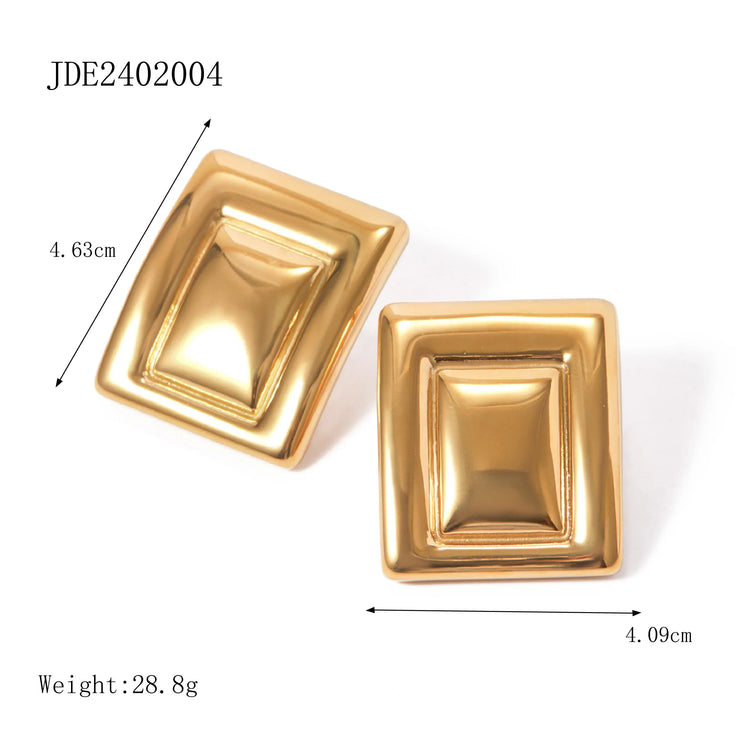 18K Gold Plated Minimalist Statement Stainless Steel Rectangular Matching Color Earrings Creative Exclusive Personalized Jewelry