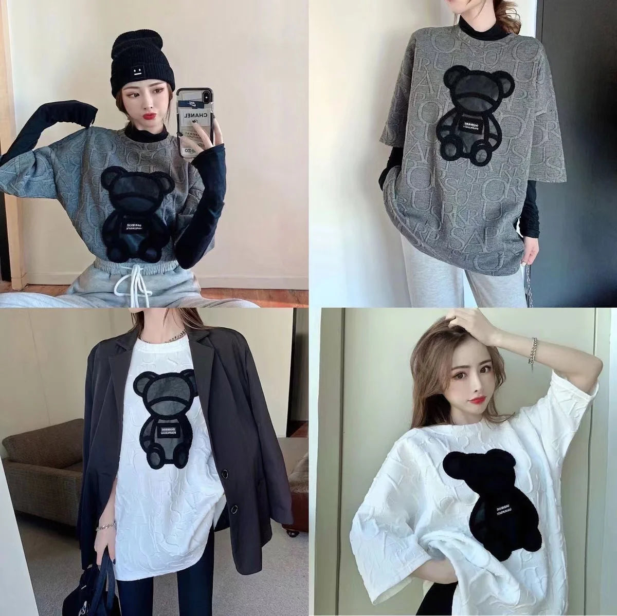 Women Summer Short Sleeve T Shirts Casual Cartoon Bear Loose T-shirts O-neck Basic Crop Tops High Streetwear New Fashion Tees