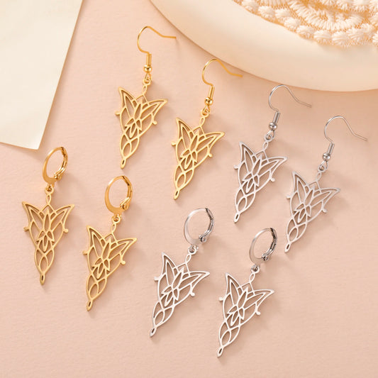 The Lord of the Rings Pendant Earrings Stainless Steel Elf Princess Sacred Geometry Pendant Retro Earrings Jewelry Gifts