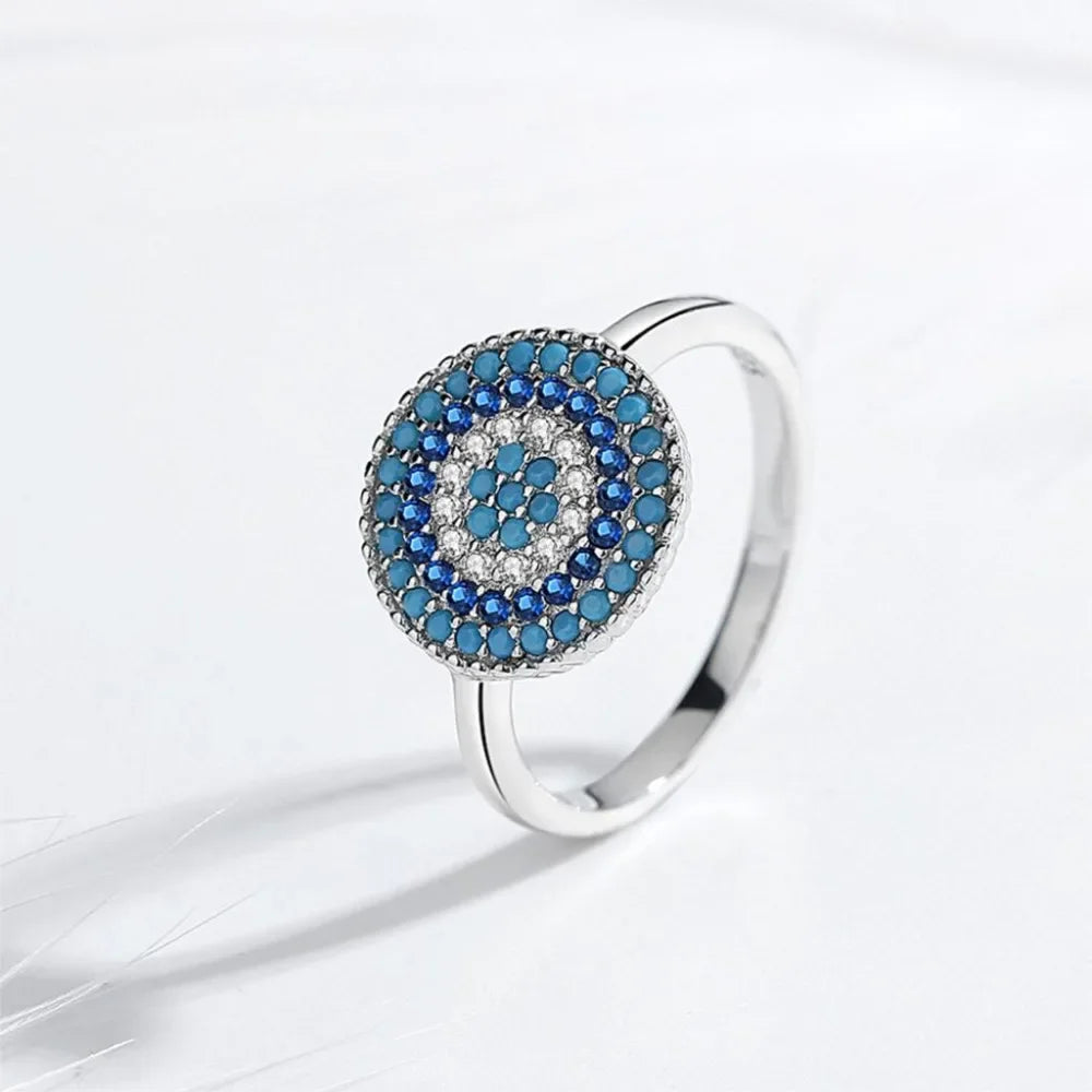 Kaletine Shinee Kpop Blue Stone Evil Eye Rings For Women 925 Sterling Silver  Charm CZ Stone Ringlet Jewelry Exo Accessories