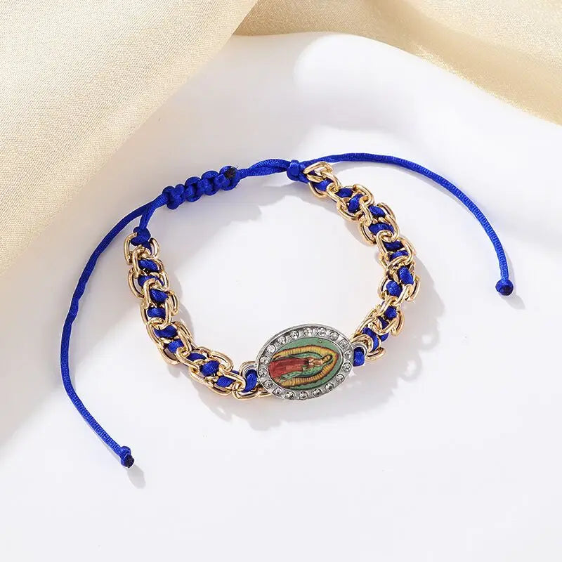 Colgante clásico católico de la Virgen María de Guadalupe con cruz de circonitas, collar de oración para mujer