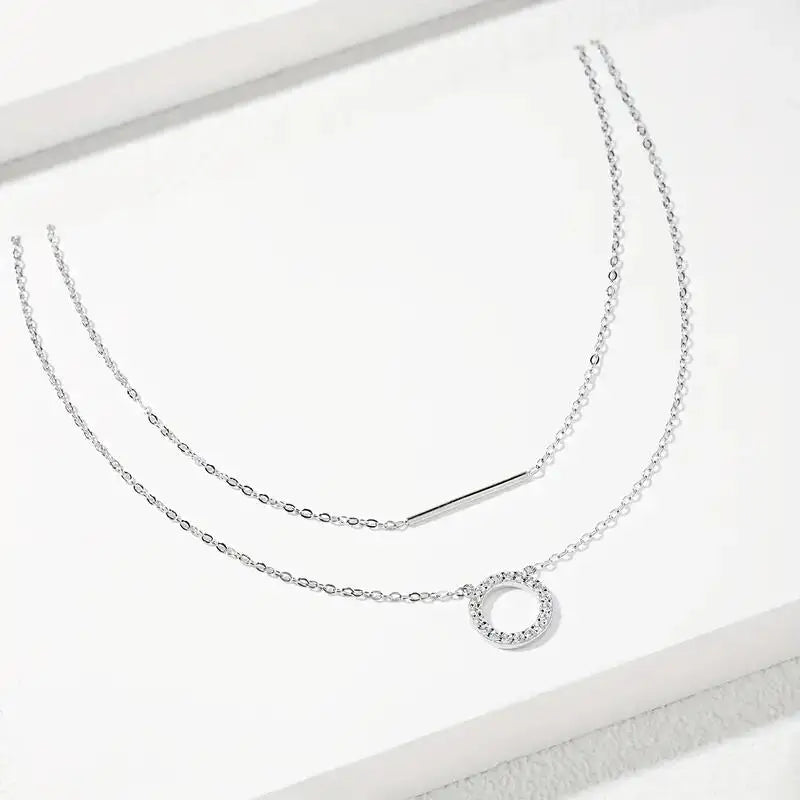 RAPRGOLD Moissanite Loop Pendant Necklace for Women 925 Sterling Silver Double Layer Clavicle Chain Necklaces Fine Jewelry Gifts