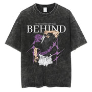 Men Streetwear Washed Acid Oversized T Shirt Japanese Anime Retro Worn Graphic Print T-Shirt Summer Cotton Short Sleeve Tees