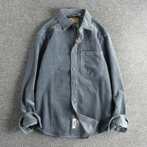 Small Amount of Woven Cotton Corduroy Washed Long sleeve Shirts Men's American vintage Trendy Single Pocket Shirt Outerwear