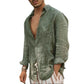 Chemises décontractées en coton et lin pour hommes, col montant, couleur unie, manches longues, hauts amples, printemps-automne 2023