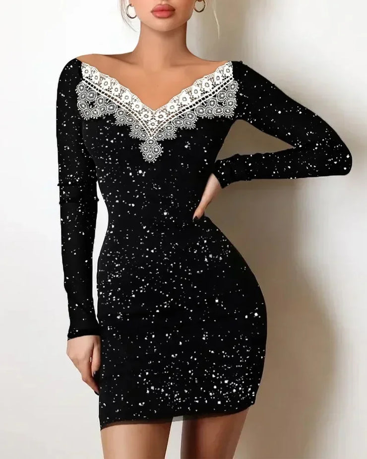 Summer New Women's Solid Color Rhinestone Turtleneck Dusting Powder Slim Long Sleeve Dress