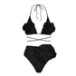 Women's Solid Color Bikini Set Hanging Neck Chest Flower Decoration Crisscross Bandage Swimwear Summer High Waist Bathing Suit