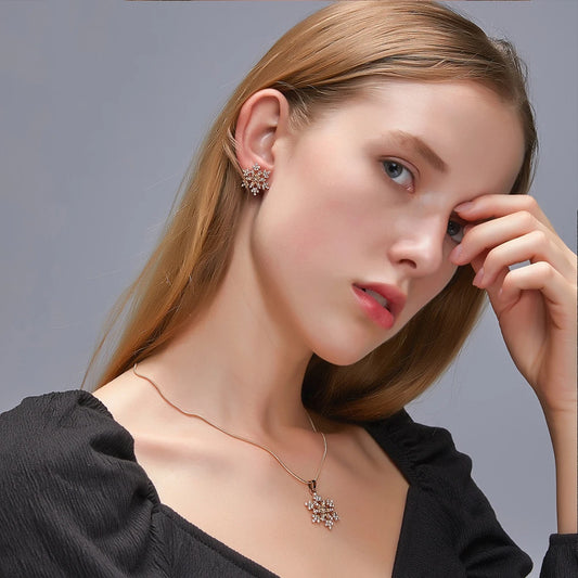 Fashion 2 Piece Set Elegant Women's Crystal Snowflake Earrings Necklace Temperament Zirconia Snowflake Jewelry Accessories Gifts