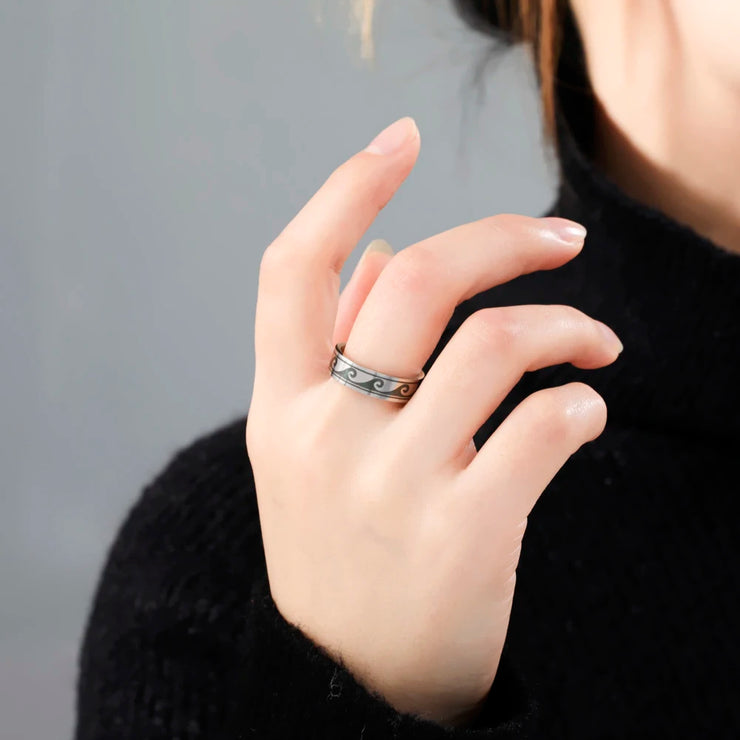 COOLTIME Punk Stainless Steel Wave Rings for Men Landscape Mountain Man Ring Cutout Jewelry Birthday Gift Wedding Trend
