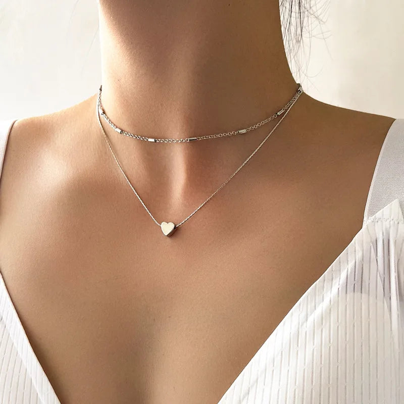 Fashion Crystal Zircon Heart Star Charm Layered Pendant Necklace Set for Women Charms Square Rhinestone Female Vintage Jewelry