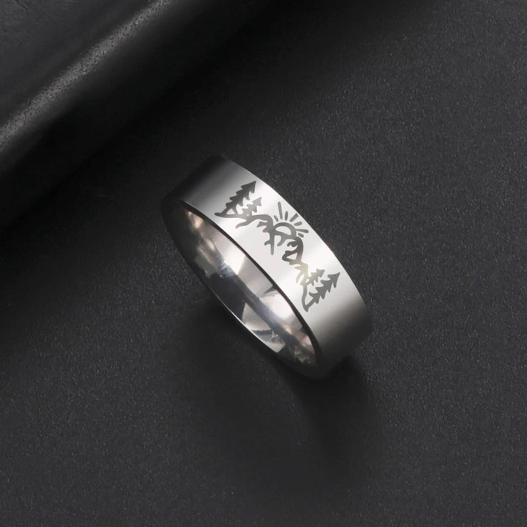 COOLTIME Punk Stainless Steel Wave Rings for Men Landscape Mountain Man Ring Cutout Jewelry Birthday Gift Wedding Trend