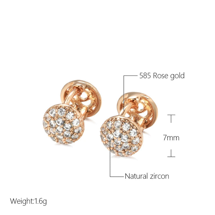 Kinel New Unusual 585 Rose Gold Earrings for Women Romantic Wedding Jewelry Fashion Round Natural Zircon Stud Earrings