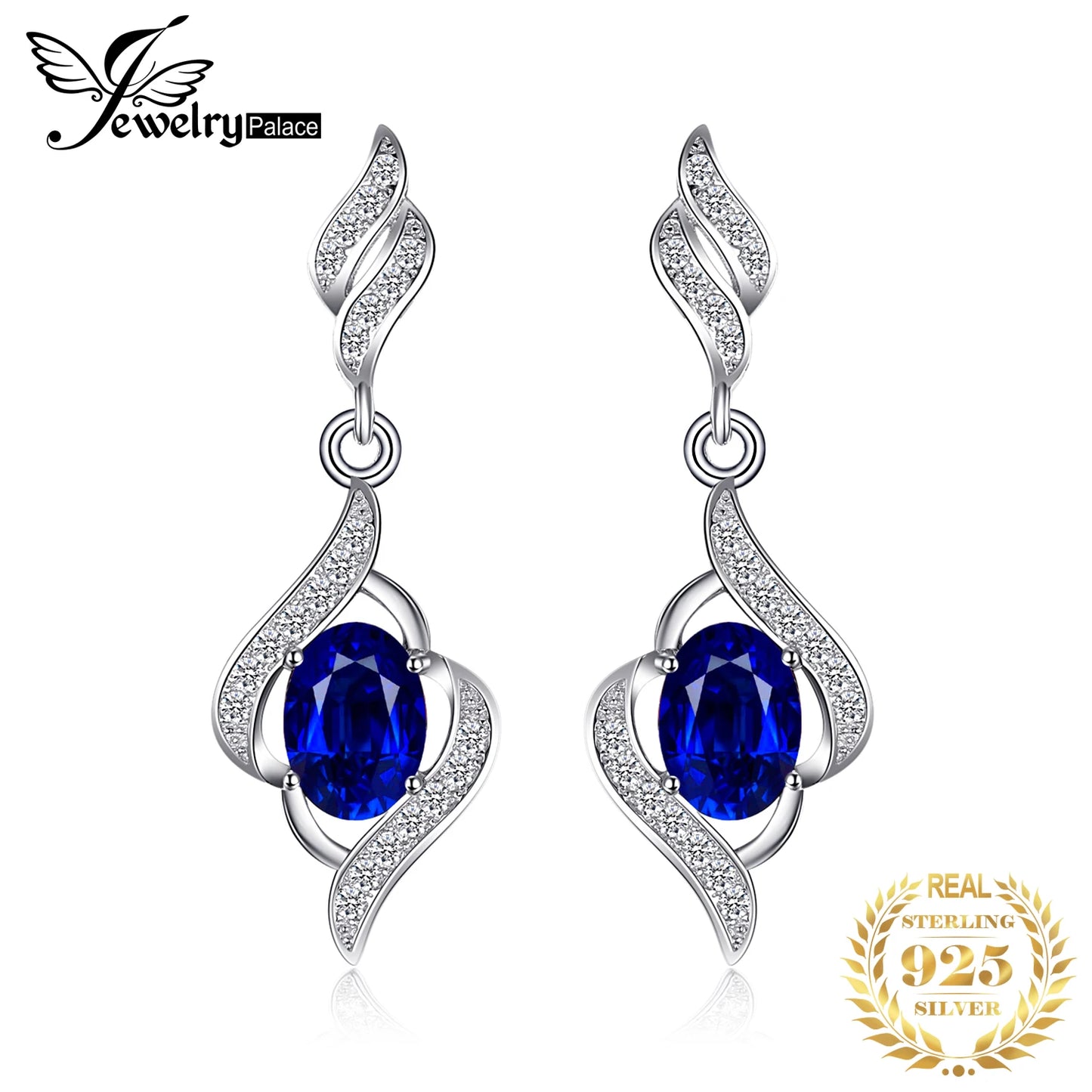 Pendientes colgantes de plata de ley 925 con zafiro azul creado por JewelryPalace para mujer, joyería fina