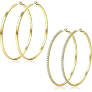 Fansilver S925 Silver Earrings 14K Gold Plated Large Hoop Earrings for Women Elegant Vintage Lightweight Thin Big Hoops Set