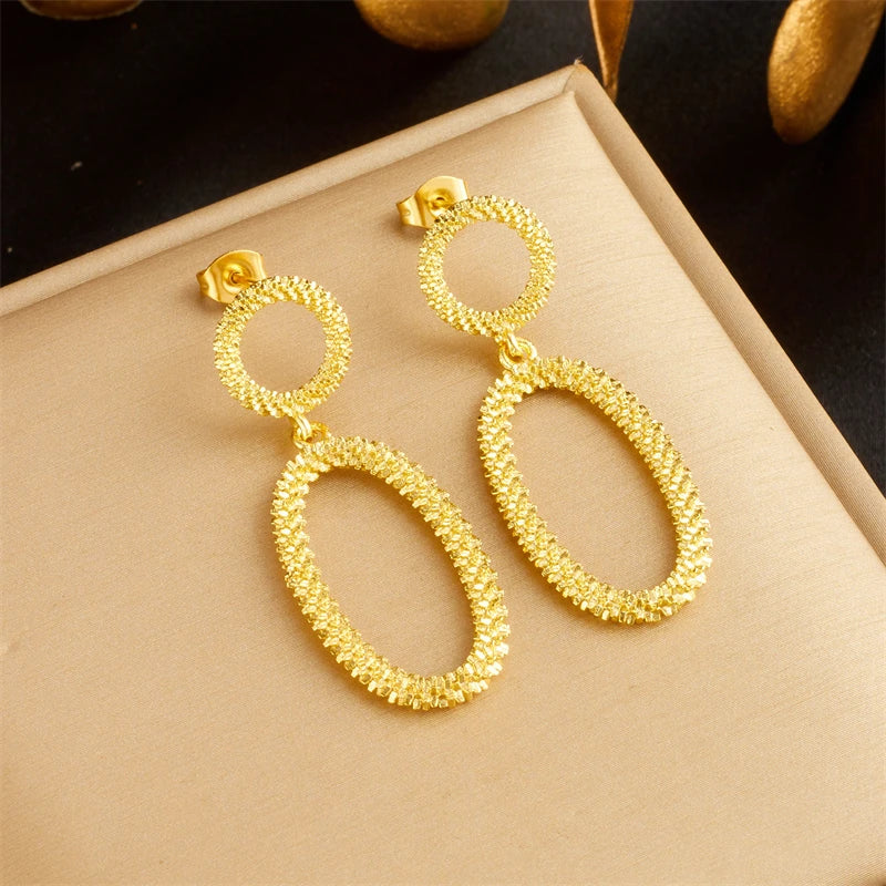 DIEYURO 316L Stainless Steel Gold Color Geometric Drop Earrings For Women Girl Fashion Waterproof Ear Jewelry Gift Party Wedding