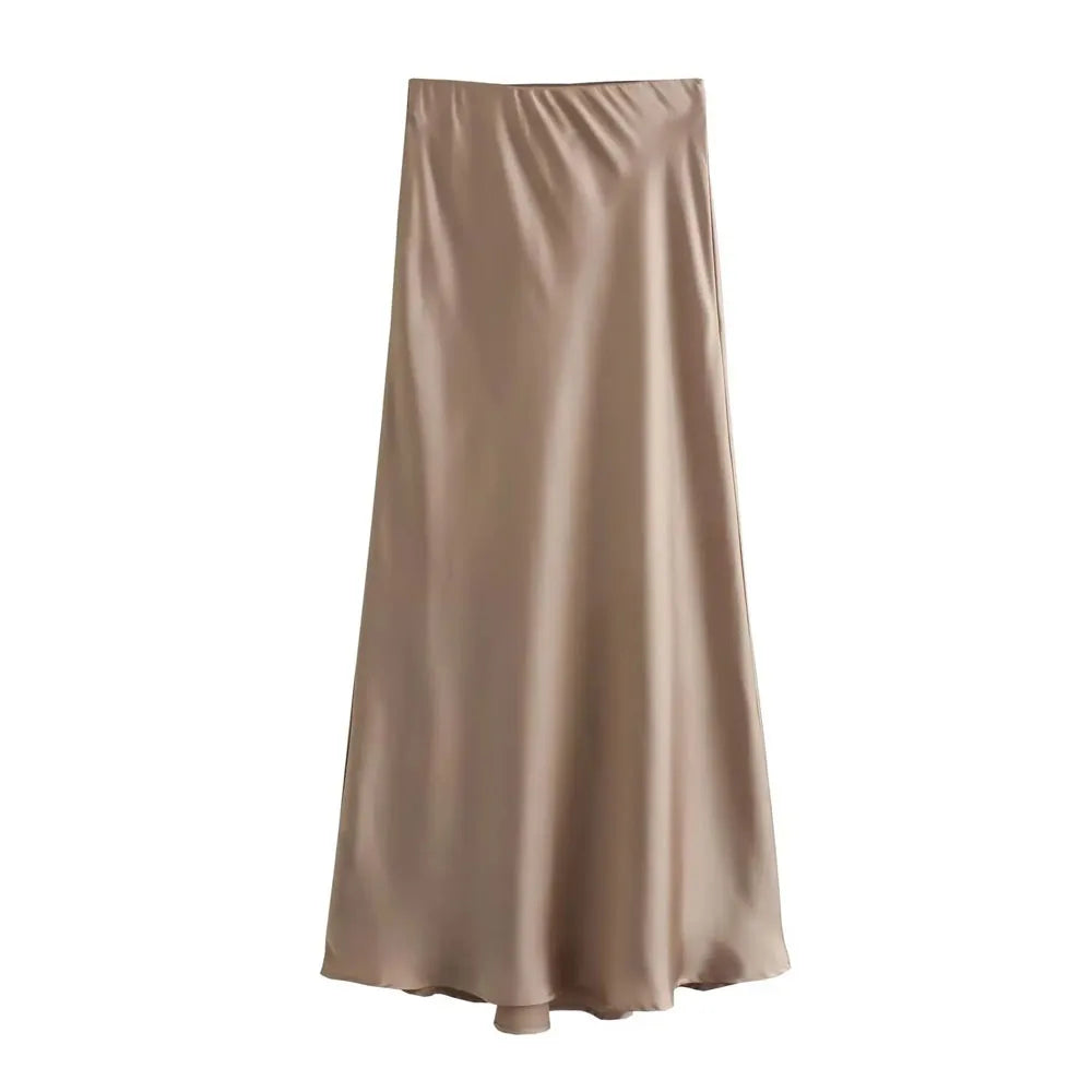 TRAFZA Women Fashion Skirts New Solid Satin Silk Texture Tight Skirt Woman Beach Style Chic And Elegant Women's Mermaid Skirt