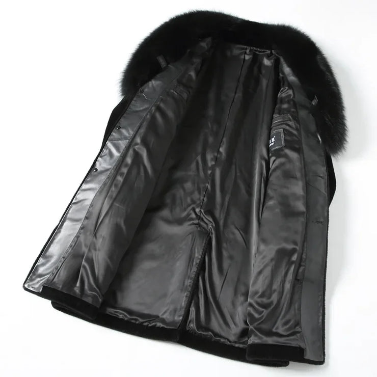 2024  Men's Imitation Fur Liner Winter Warm New Fur One-piece Coat Imitation Mink Fleece Mid-length Fur Coat  Men Jacket