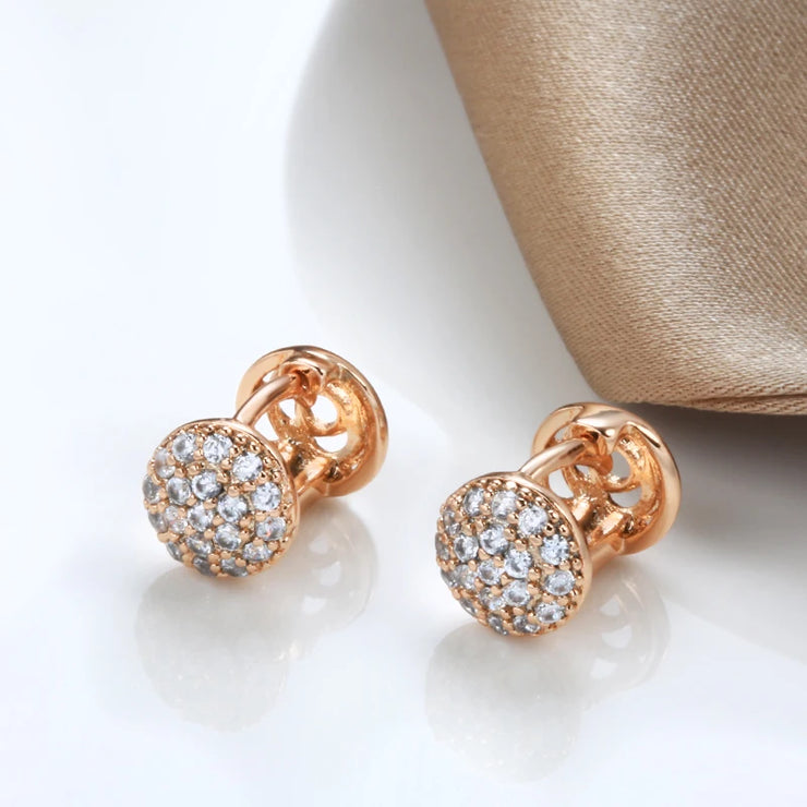 Kinel New Unusual 585 Rose Gold Earrings for Women Romantic Wedding Jewelry Fashion Round Natural Zircon Stud Earrings