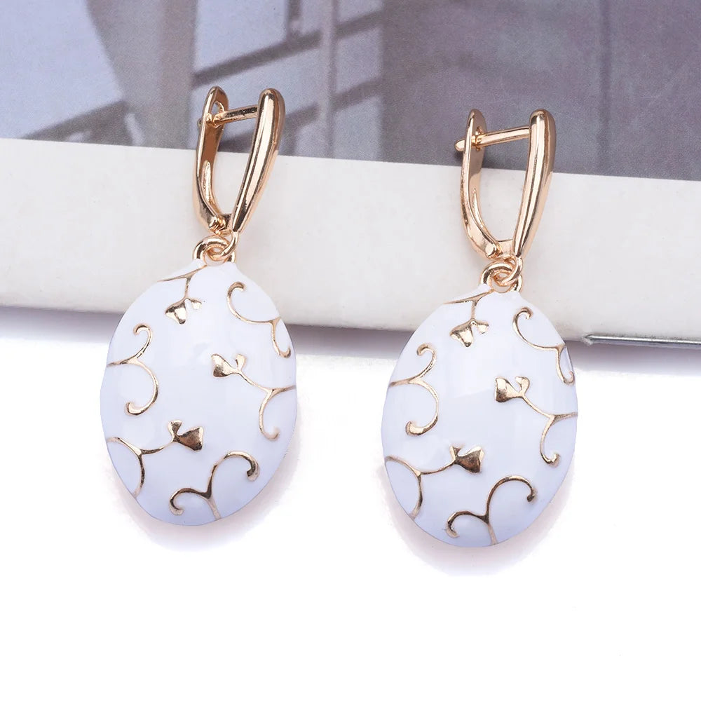 2025 New Fashion Black White Enamel Drip Oil Metal Alloy Hanging Earrings Women Indian Statement Vintage Earring Jewelry