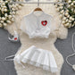 Spring Summer Sexy Lace Mesh Classical Metal Buckle With Hairball Jumpsuit Single-Breasted Eastern Style Stand Collar Bodysuit