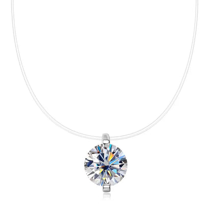 2025 New 2CT 8MM Round Moissanite Pendant Necklace Silver 925 Invisible Fishing Line Chain Necklaces for Women 0.5CT 1CT Diamond